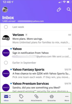 Yahoo Mail 應用程式中的檢視標籤的圖片。